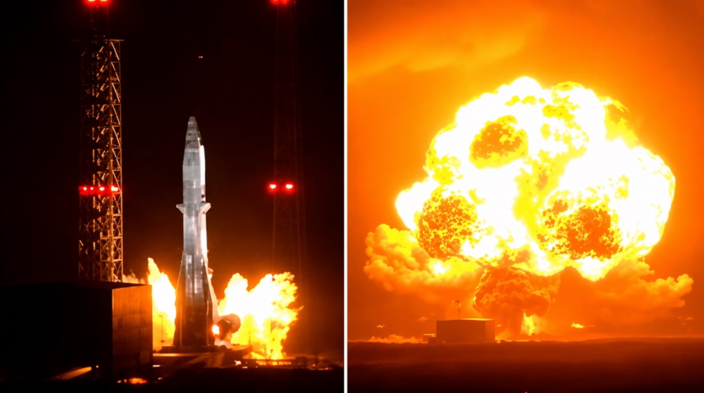 Video: explotó un cohete de la empresa de Jeff Bezos destinado a futuras misiones lunares
